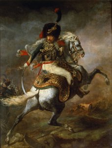 Officer of Hunters on Horseback of the Imperial Guard Charge - olie på lærred af Theodore Gericault