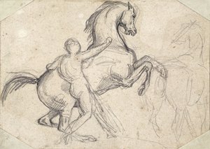 Opdrætshingst holdt af en nøgen mand af Theodore Gericault