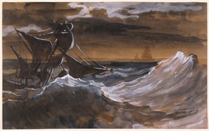 Sailboat on a Raging Sea, ca. 1818-9 (pensel og brun vask, akvarel over sort kridt) af Theodore Gericault