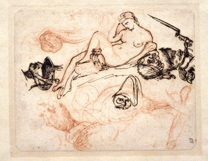 Studieark med Michelangelos „Nat“, en grenader og andre skitser af Theodore Gericault