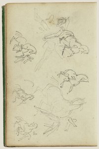 Seks studier af en mand ved siden af en brølende hest af Theodore Gericault