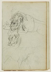 Tre løvestudier af Theodore Gericault