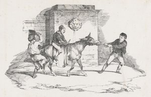 Tre børn, der leger med et æsel (Three Children Playing with a Donkey) af Theodore Gericault