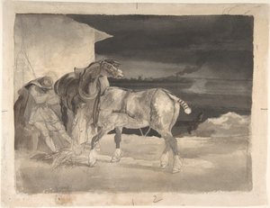To trækheste med en sovende kusk af Theodore Gericault