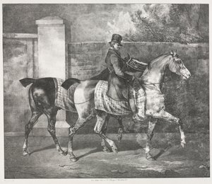 To heste trænet af en jockey af Theodore Gericault