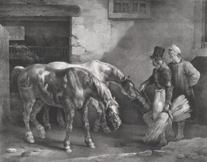 To postheste ved døren til en stald, 1822. af Theodore Gericault