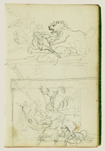 To kompositoriske studier af en løvejagt af Theodore Gericault
