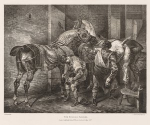 Forskellige emner tegnet fra livet og på sten: The English Farrier, 1821. af Theodore Gericault