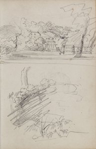Udsigt over et landsted og studier af buske og løv af Theodore Gericault