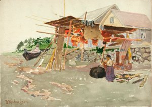 Laksetørring, Indian Village, Alaska, ca. 1880-1914.
