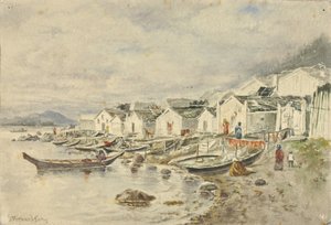 Den indfødte landsby på ranchen, Sitka, 1884 af Theodore J. Richardson