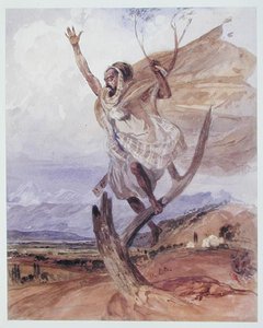 En arabisk holder vagt i et træ, Algeriet (akvarel på papir) af Theodore Leblanc