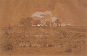 Aftenlandskab med en mose af Theodore Rousseau