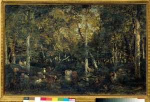 Træinteriør kaldet den gamle sovesal i Bas-Breau (Fontainebleau-skov) Maleri af Theodore Rousseau (1812-1887) 1836 Søn. 0,65x1,03 m Paris, Orsay Museum af Pierre Etienne Theodore Rousseau