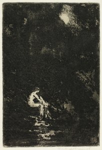 En nymfe, der bader, måneskin