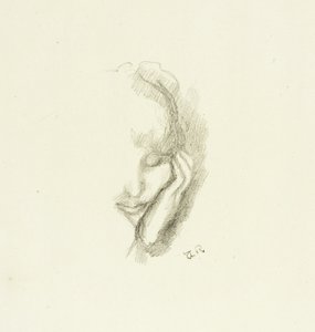 Hovedet af en kvinde, der læner sig op ad hendes hånd af Theodore Roussel