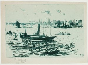 Steam Launch, Chelsea Embankment af Theodore Roussel