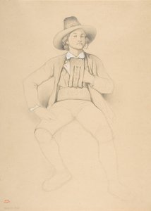 En mand i tyrolsk kostume, siddende, ryger en pibe, 1842.