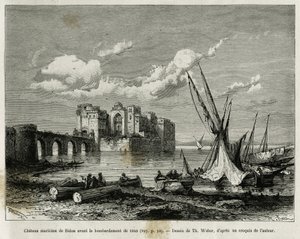 Søborgen Sidon før bombardementet i 1840. Indgravering af Th. Weber, for at illustrere historien La Syria d