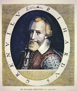 Sir Richard Grenville (farve litho) af Theodore de (after) Bry