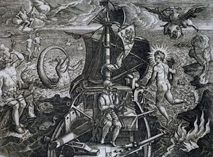 Allegori over Ferdinand Magellans (1480-1521) rejser, gravering af Theodor de Bry (1528-1598) af Theodore de Bry