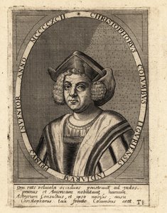 Christopher Columbus, italiensk opdagelsesrejsende og kolonisator af Theodore de Bry