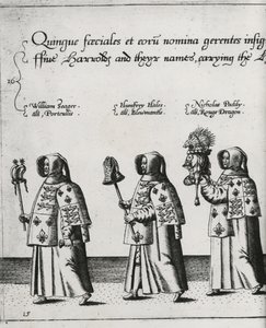 Heralder i Sir Philip Sidneys begravelseskort på vej til St. Pauls Cathedral, 1587 af Theodore de Bry