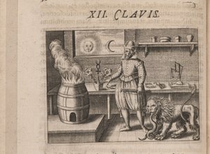 Illustration til Tripus Avrevs, det vil sige tre afhandlinger af udvalgte kemikere.., 1618 af Theodore de Bry
