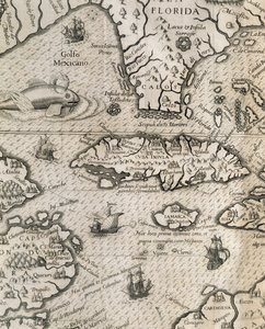 Island of Cuba, Florida og den Mexicanske Golf, gravering fra History of American Grand Voyages af Theodore de Bry