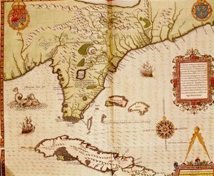 Kort over Florida og Cuba af Theodore de Bry af Theodore de Bry
