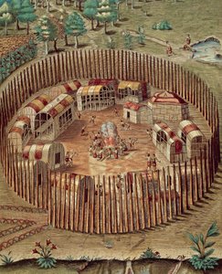 Native American befæstet landsby i Virginia af Theodore de Bry