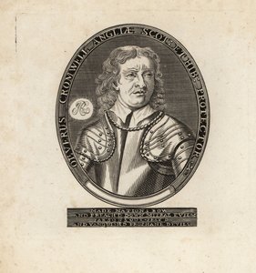 Ovalt portræt af Oliver Cromwell, Lord Protector. af Theodore de Bry