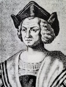 Portræt af Christopher Columbus (1451-1506), gravering af Theodore de Bry (1528-1598) af Theodore de Bry