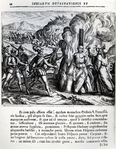 Afbrændingen af Hatuey af spanierne i Yara, Cuba, den 2. februar 1512, 1664 af Theodore de Bry