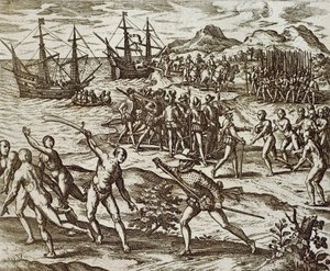 The Spanish In America, af Theodore De Bry, gravering af Theodore de Bry
