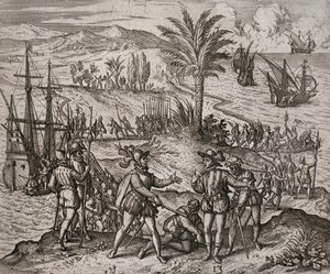 Anholdelsen af Christopher og Bartholomew Columbus efter ordre fra Francisco de Bobadilla af Theodore de Bry