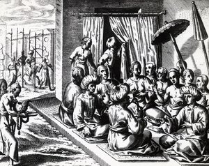 Bryllupsceremoni i Bantam, Java Island, af Theodor de Bry (1528-1598). gravering af Theodore de Bry