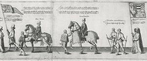 Yeomen indvarsler Sir Philip Sidneys begravelseskort på vej til St. Pauls Cathedral, 1587 af Theodore de Bry