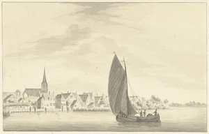 Landsbyen Gouderak med et sejlskib i forgrunden af Theodorus Cornelis Schutter