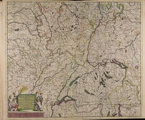 Accuratissima Rheni superioris Mosae et Mosellae tabula ac minores in eosdem in fluentes fluvii cum omnibus adherentibus regionibus sicut archiepiscopatus et electoratus Moguntini et Palatinatus Rheni Lotaringiae Helvetiae Alsatiae Sueviae et comitatus Bur af Theodorus Danckerts