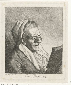 Læser gammel kvinde med pince-nez La Dévote (titel på objekt)