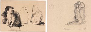 Katte (recto); Skitse af to figurer, der omfavner (verso)