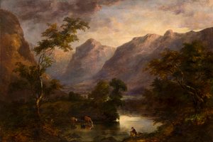 Udsigt over Langdale, ca. 1827-90 (olie på lærred) af Theophil Lindsey Aspland