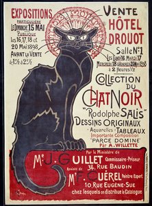 Reklameplakat, der annoncerer salget på Hotel Drouot i 1898 af Cat Noir-samlingen og værker af Rodolphe Salis, Illustration af Theophile Alexandre Steinlen (1859-1923) af Théophile Alexandre Steinlen