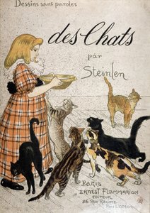Pige bringer en mælkeskål til katte - cover “” Cats” af Steinlen, n.d. 19. af Théophile Alexandre Steinlen