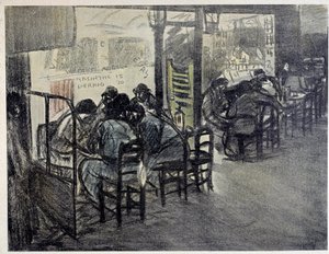 På caféens terrasse (På montren står der skrevet "" Absinthe 15"", "" Pernod 20") Tegning af Theophile Alexandre Steinlen (1859-1923) Paris fra det 20. århundrede, Musee Carnavalet af Théophile Alexandre Steinlen