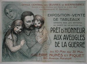 Plakat, der reklamerer for et kunstudsalg til fordel for blindede soldater af Théophile Alexandre Steinlen