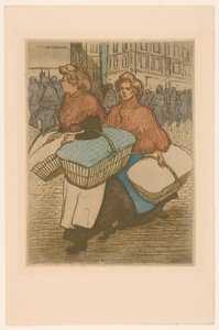 To vaskekoner med kurve på gaden af Théophile Alexandre Steinlen