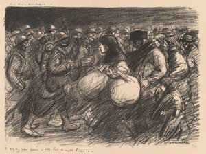 Krigsskitser: De to processioner (Sketches de guerre: Les deux cortèges - "Ayez pas peur - on les a - et bien!") af Théophile Alexandre Steinlen