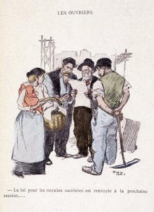 Arbejdere: Loven for arbejdernes pensioner er udsat til næste session... - i “” In life””, af Steinlen 1901 af Théophile Alexandre Steinlen